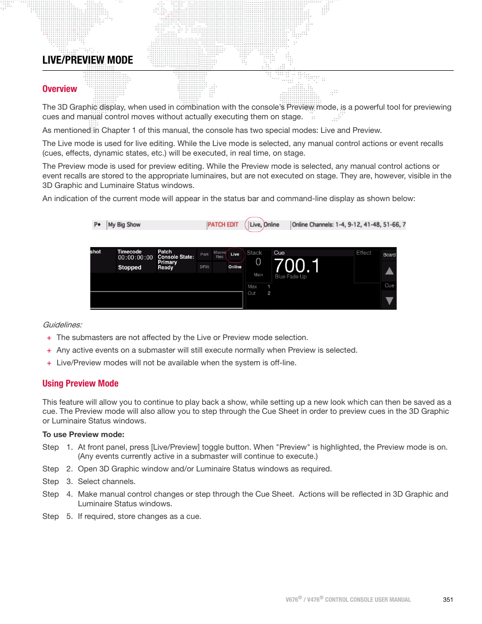 Live/preview mode, Overview, Using preview mode | Overview using preview mode | PRG V676 User Manual 3.5 User Manual | Page 369 / 444