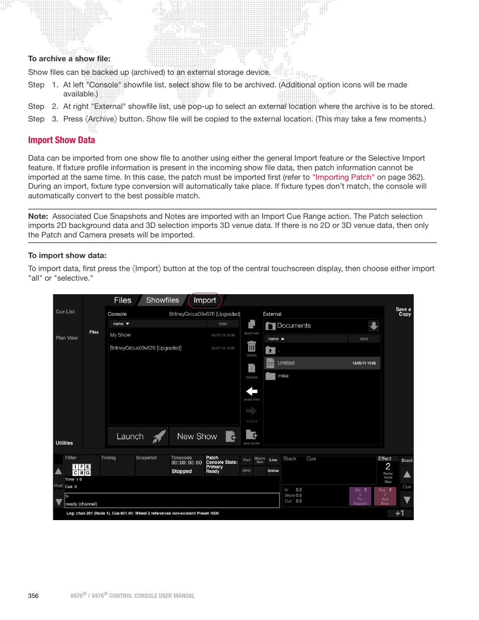Import show data | PRG V676 User Manual 3.5 User Manual | Page 374 / 444