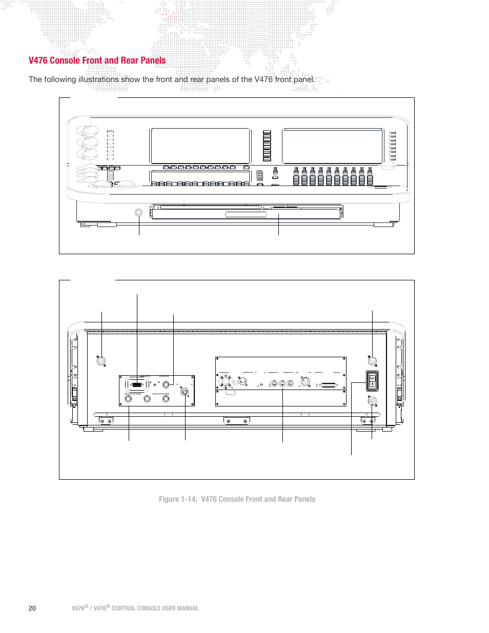 V476 console front and rear panels, V476, Control console user manual | PRG V676 User Manual 3.5 User Manual | Page 38 / 444