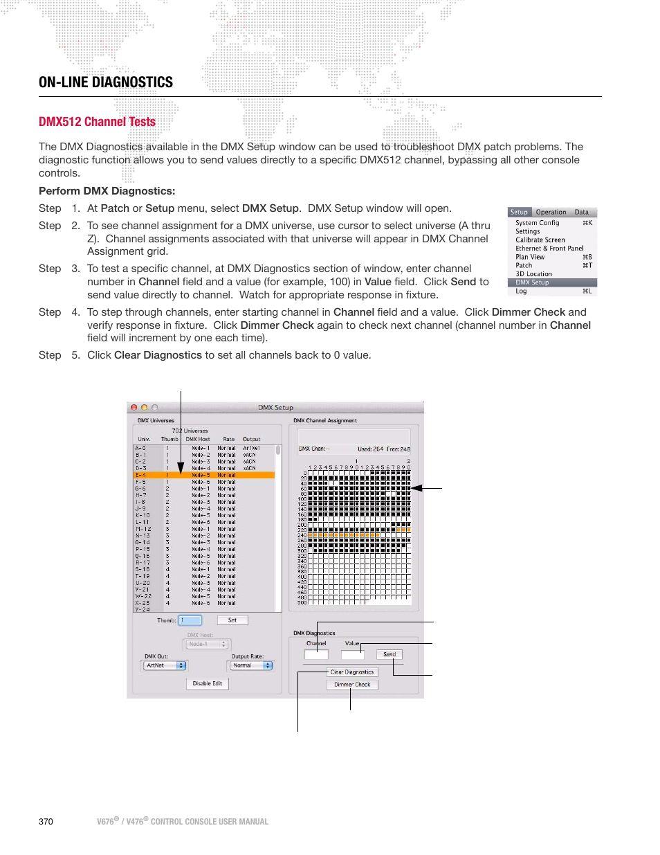 On-line diagnostics, Dmx512 channel tests | PRG V676 User Manual 3.5 User Manual | Page 388 / 444