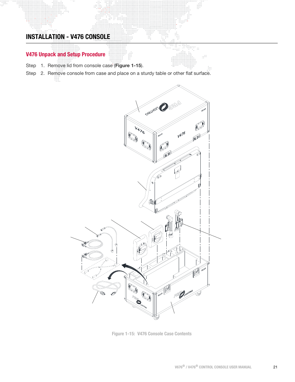 Installation - v476 console, V476 unpack and setup procedure | PRG V676 User Manual 3.5 User Manual | Page 39 / 444