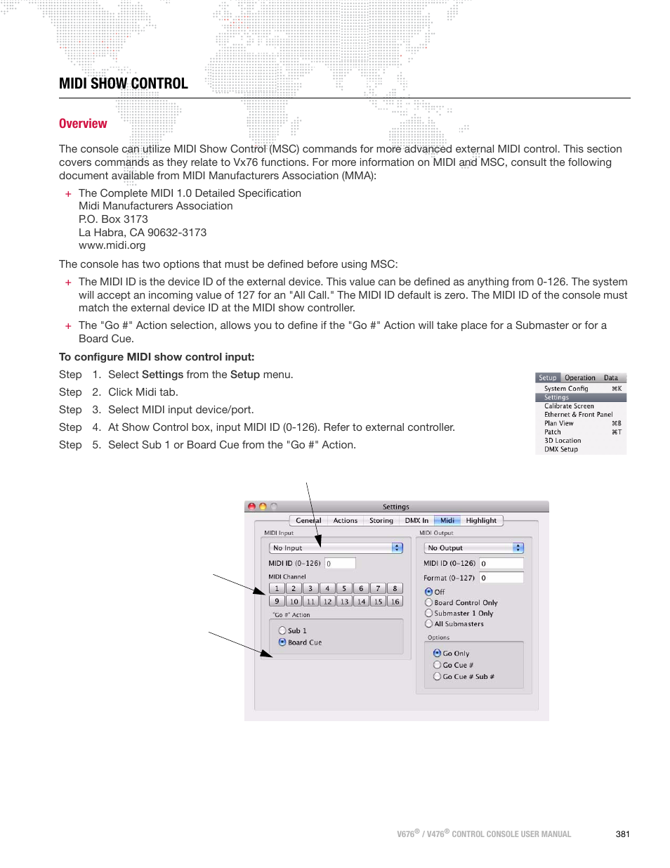 Midi show control, Overview | PRG V676 User Manual 3.5 User Manual | Page 399 / 444