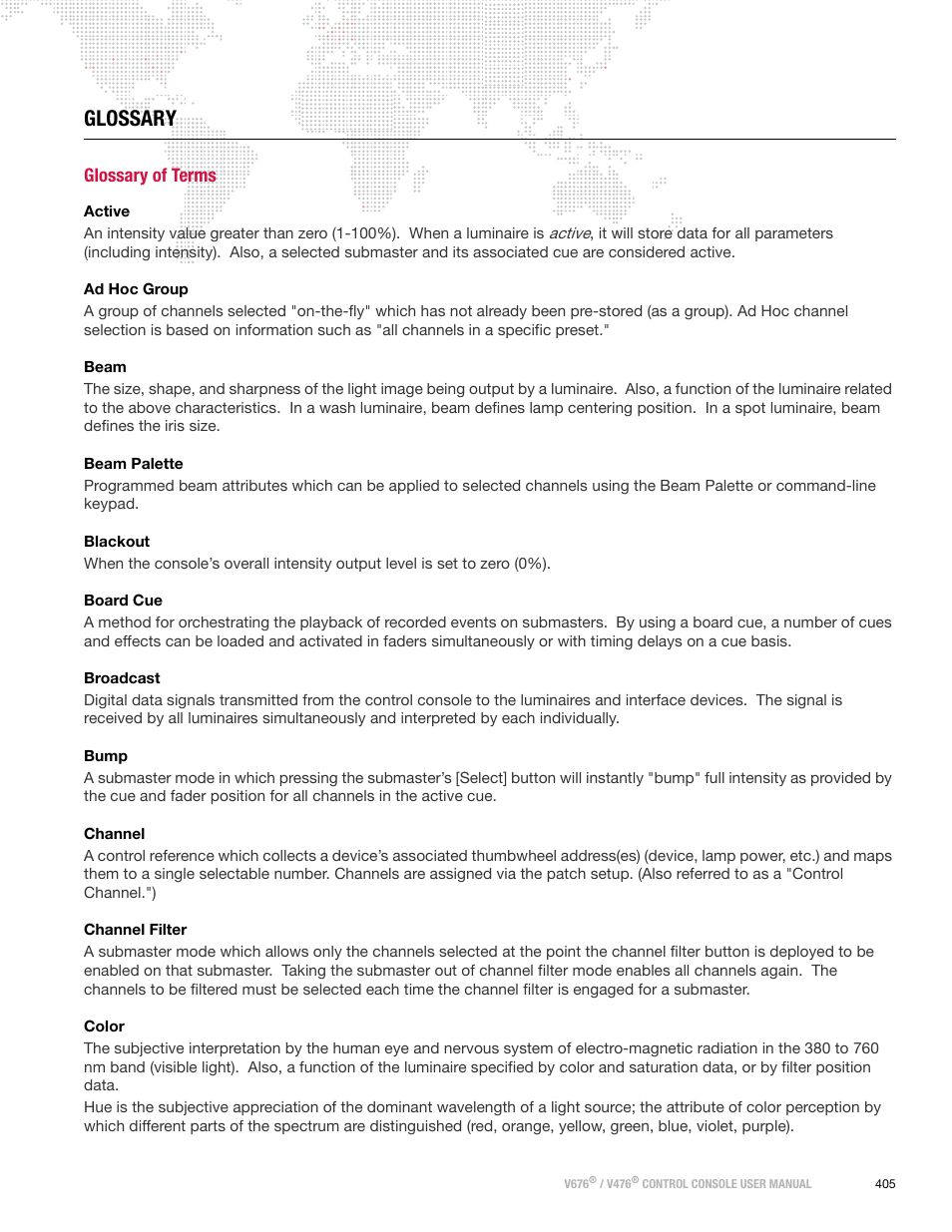 Glossary, Glossary of terms | PRG V676 User Manual 3.5 User Manual | Page 423 / 444