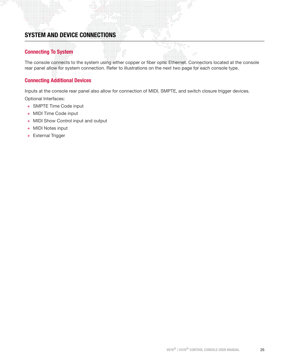 System and device connections, Connecting to system, Connecting additional devices | Connecting to system connecting additional devices | PRG V676 User Manual 3.5 User Manual | Page 43 / 444