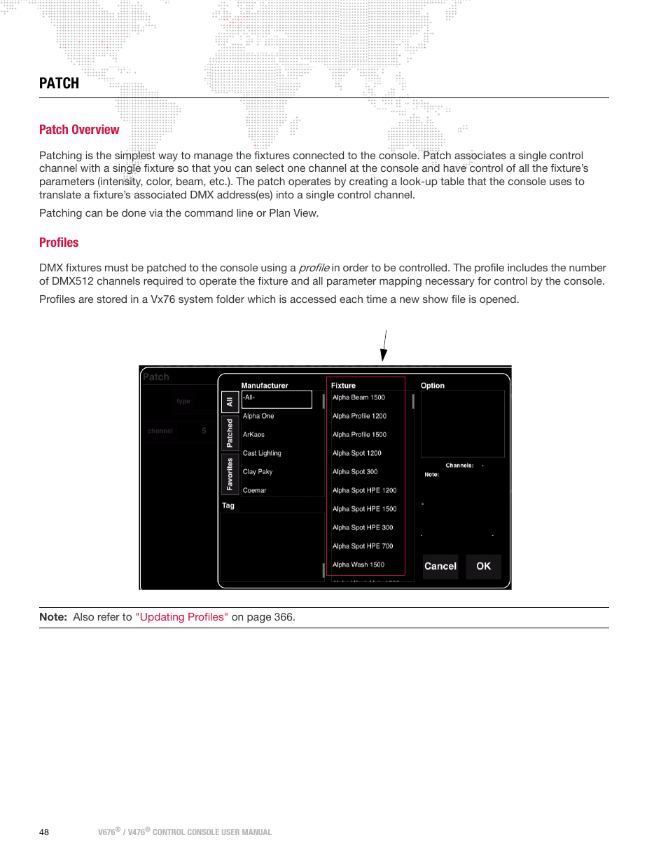 Patch, Patch overview, Profiles | Patch overview profiles | PRG V676 User Manual 3.5 User Manual | Page 66 / 444
