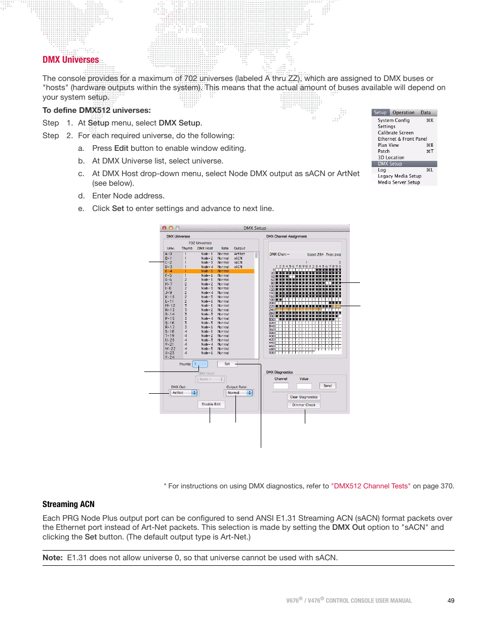 Dmx universes, Streaming acn | PRG V676 User Manual 3.5 User Manual | Page 67 / 444
