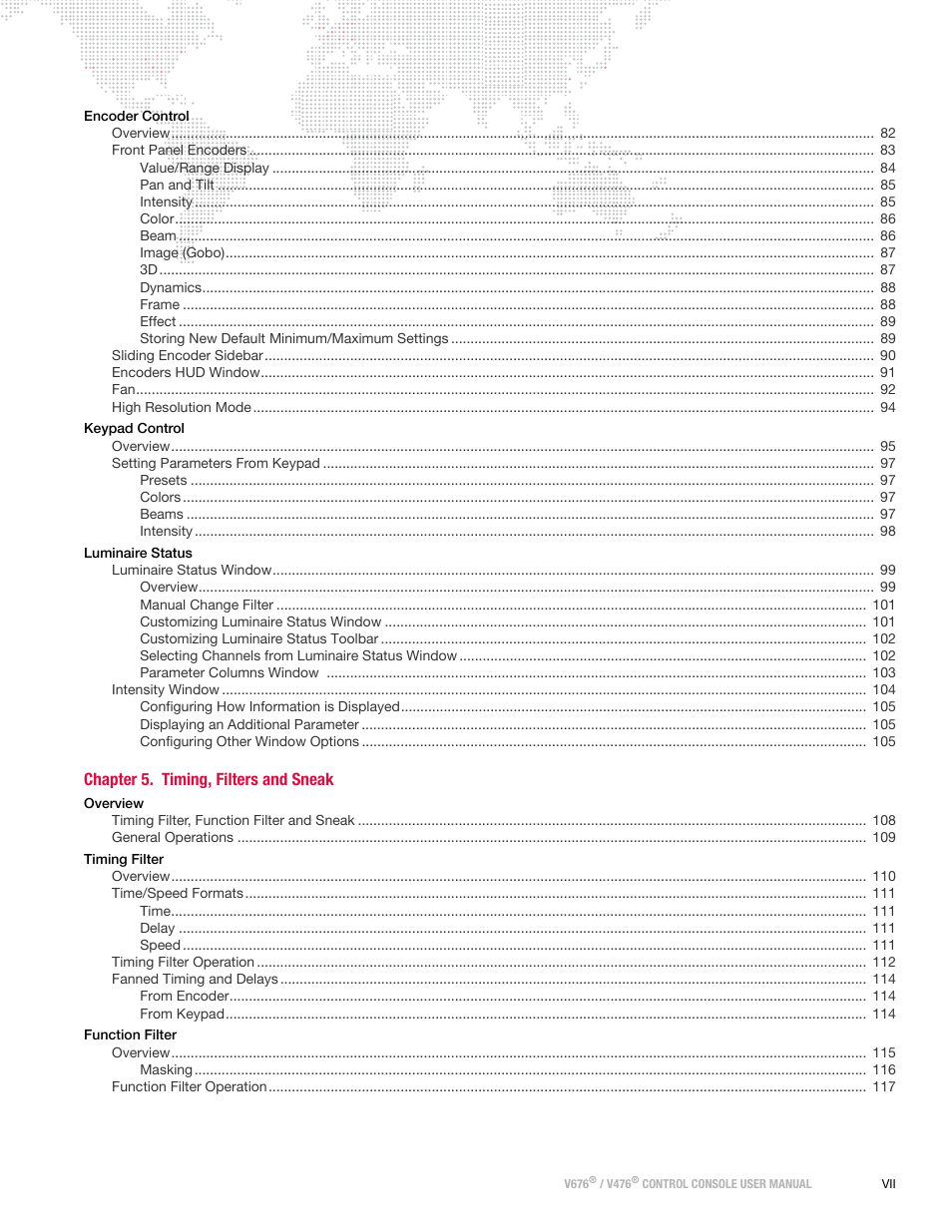 Chapter 5. timing, filters and sneak | PRG V676 User Manual 3.5 User Manual | Page 9 / 444