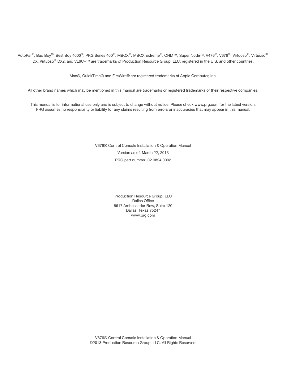 PRG V676 Installation & Operation Manual User Manual | Page 2 / 32