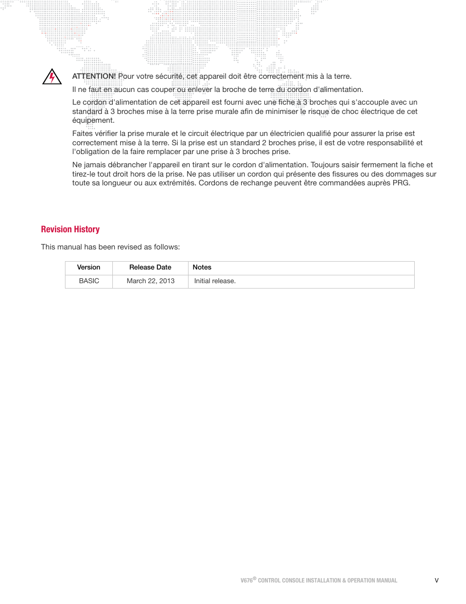 Revision history | PRG V676 Installation & Operation Manual User Manual | Page 7 / 32