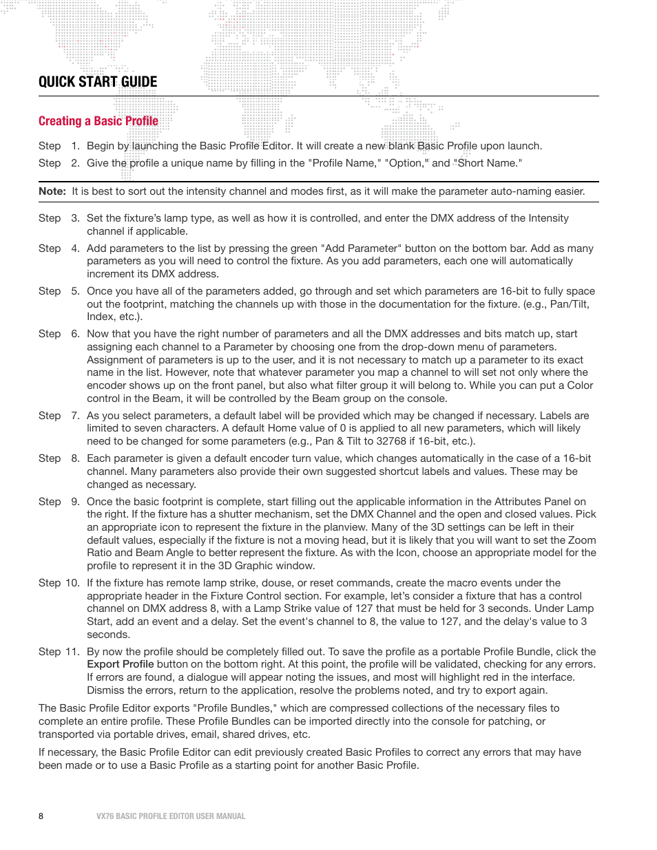 Quick start guide, Creating a basic profile | PRG Vx76 Basic Profile Editor User Manual v1.1 User Manual | Page 10 / 14