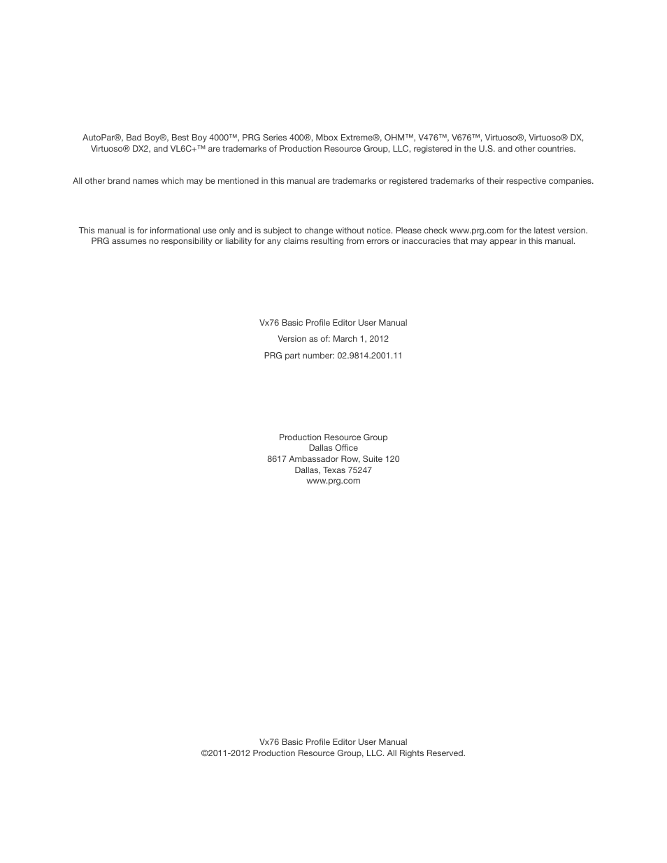 PRG Vx76 Basic Profile Editor User Manual v1.1 User Manual | Page 2 / 14