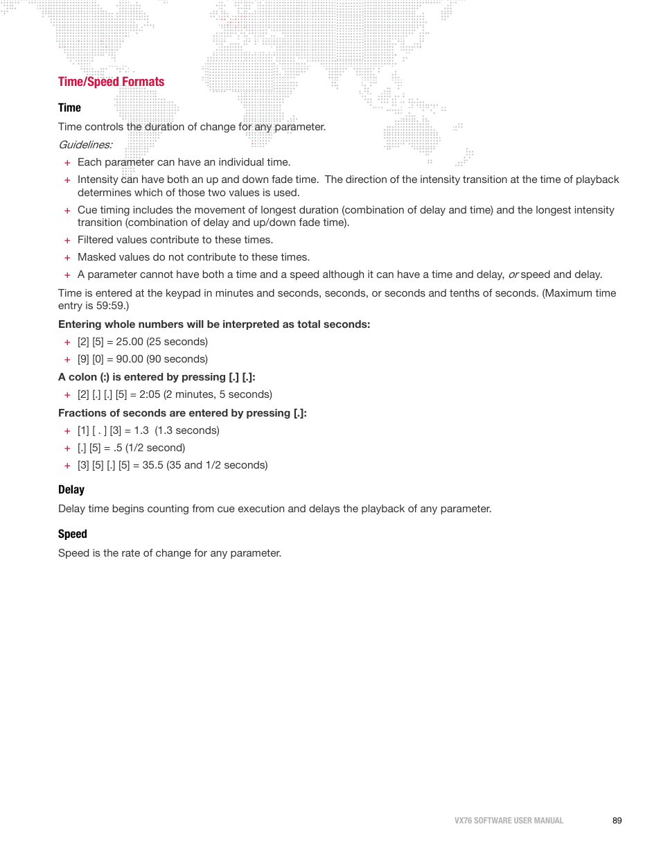 Time/speed formats, Time, Delay | Speed, Time delay speed | PRG Vx76 User Manual 3.6 User Manual | Page 105 / 418