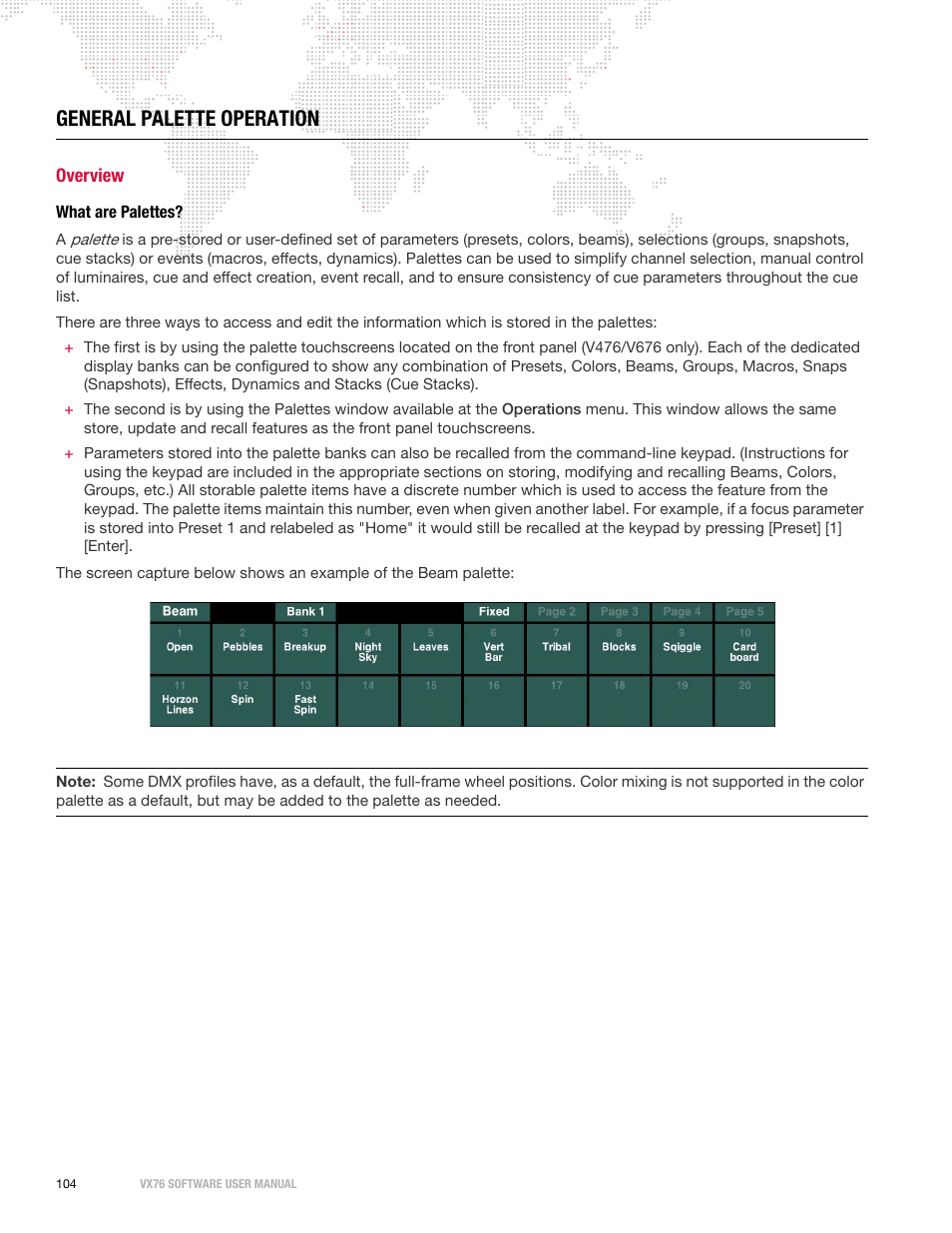General palette operation, Overview, What are palettes | PRG Vx76 User Manual 3.6 User Manual | Page 120 / 418