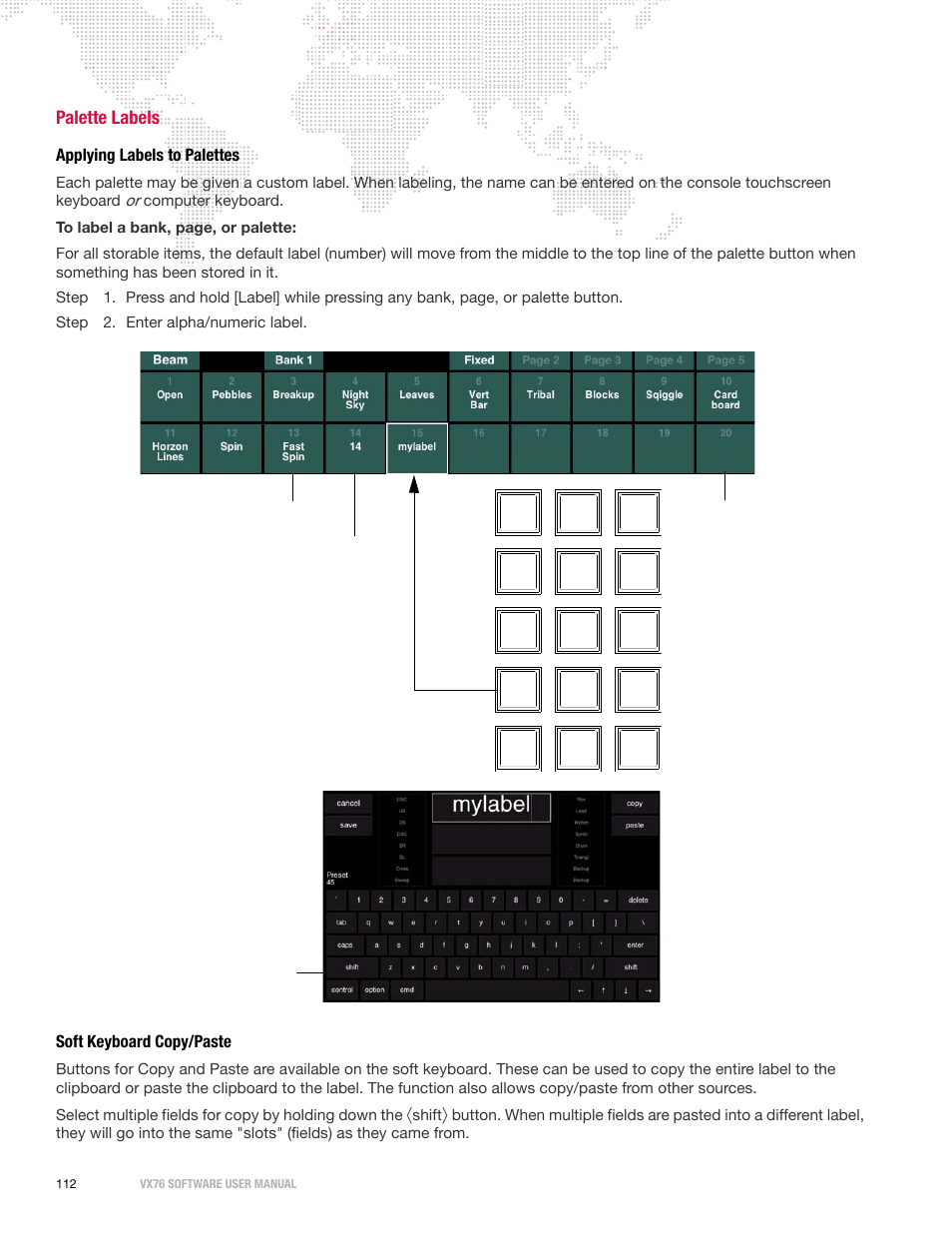 Palette labels, Applying labels to palettes, Soft keyboard copy/paste | PRG Vx76 User Manual 3.6 User Manual | Page 128 / 418