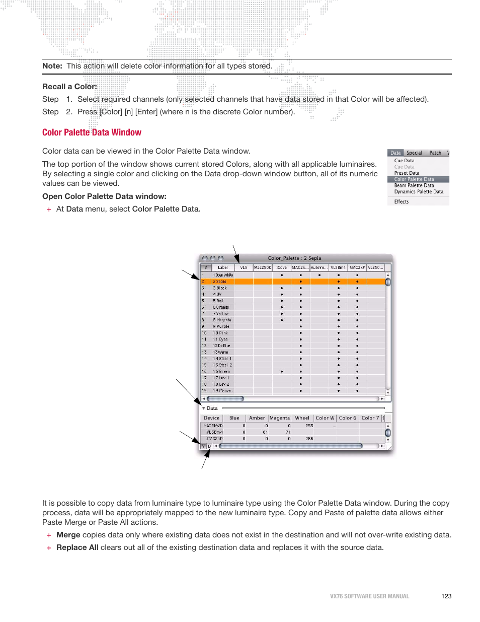 Color palette data window | PRG Vx76 User Manual 3.6 User Manual | Page 139 / 418