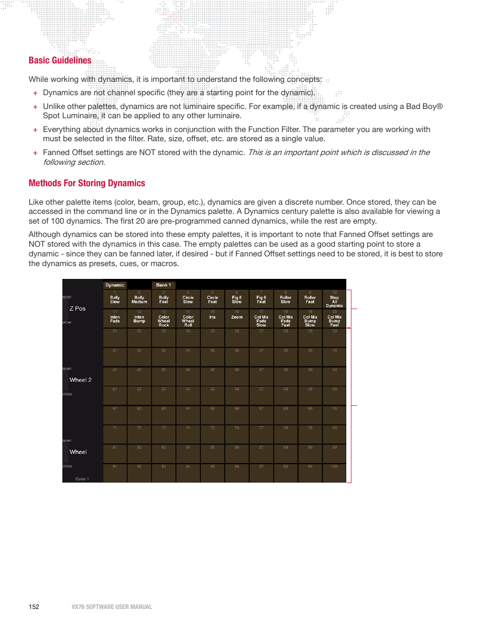 Basic guidelines, Methods for storing dynamics, Basic guidelines methods for storing dynamics | PRG Vx76 User Manual 3.6 User Manual | Page 168 / 418