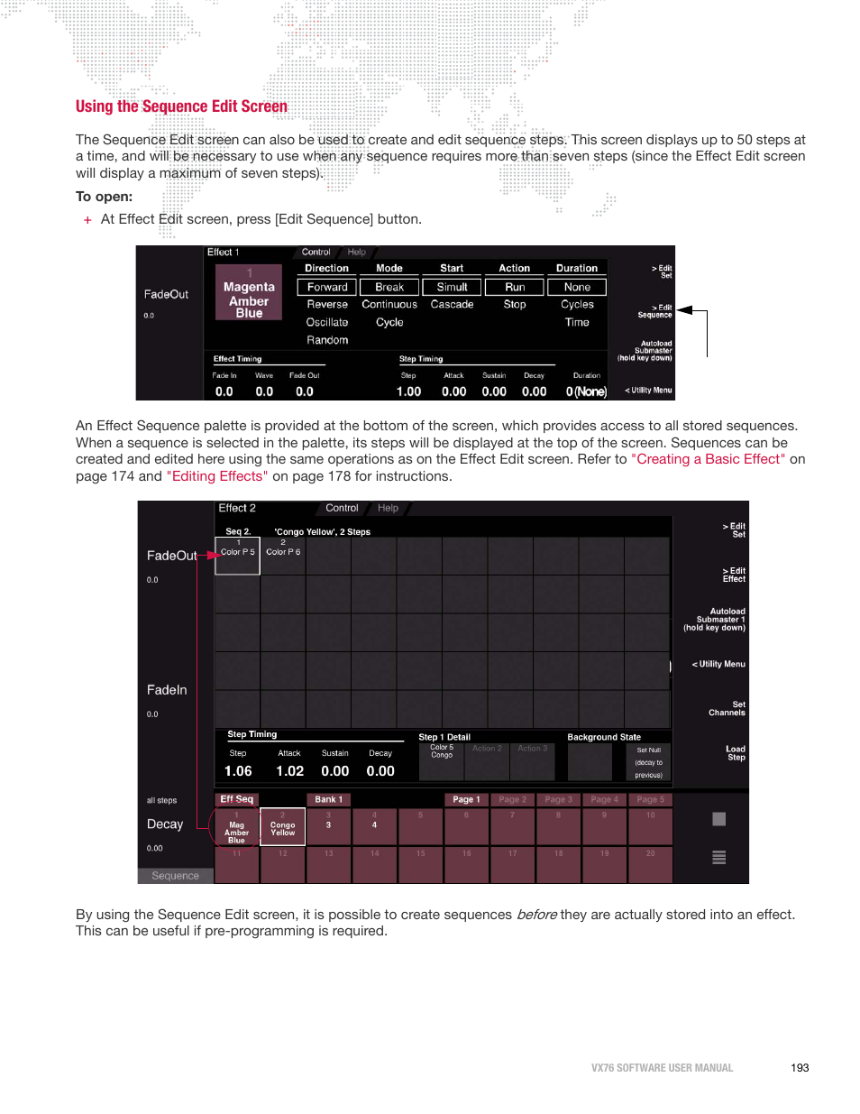 Using the sequence edit screen | PRG Vx76 User Manual 3.6 User Manual | Page 209 / 418
