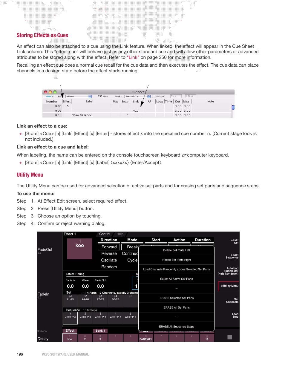 Storing effects as cues, Utility menu, Storing effects as cues utility menu | PRG Vx76 User Manual 3.6 User Manual | Page 212 / 418