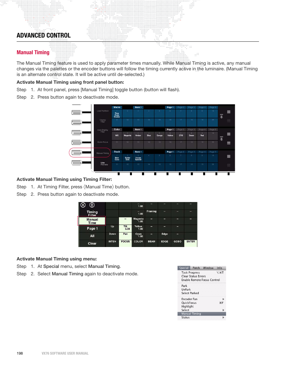 Advanced control, Manual timing | PRG Vx76 User Manual 3.6 User Manual | Page 214 / 418