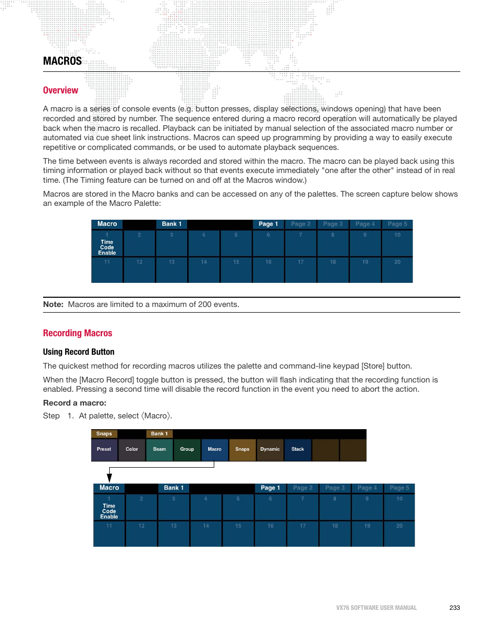 Macros, Overview, Recording macros | Using record button, Overview recording macros | PRG Vx76 User Manual 3.6 User Manual | Page 249 / 418