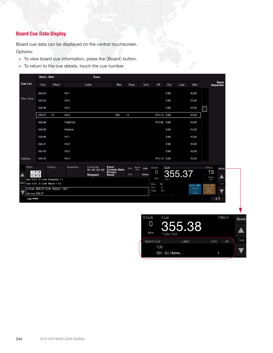 Board cue data display | PRG Vx76 User Manual 3.6 User Manual | Page 260 / 418