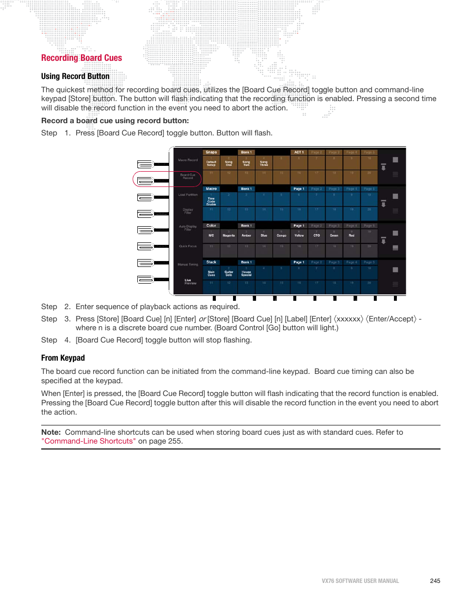 Recording board cues, Using record button, From keypad | Using record button from keypad | PRG Vx76 User Manual 3.6 User Manual | Page 261 / 418