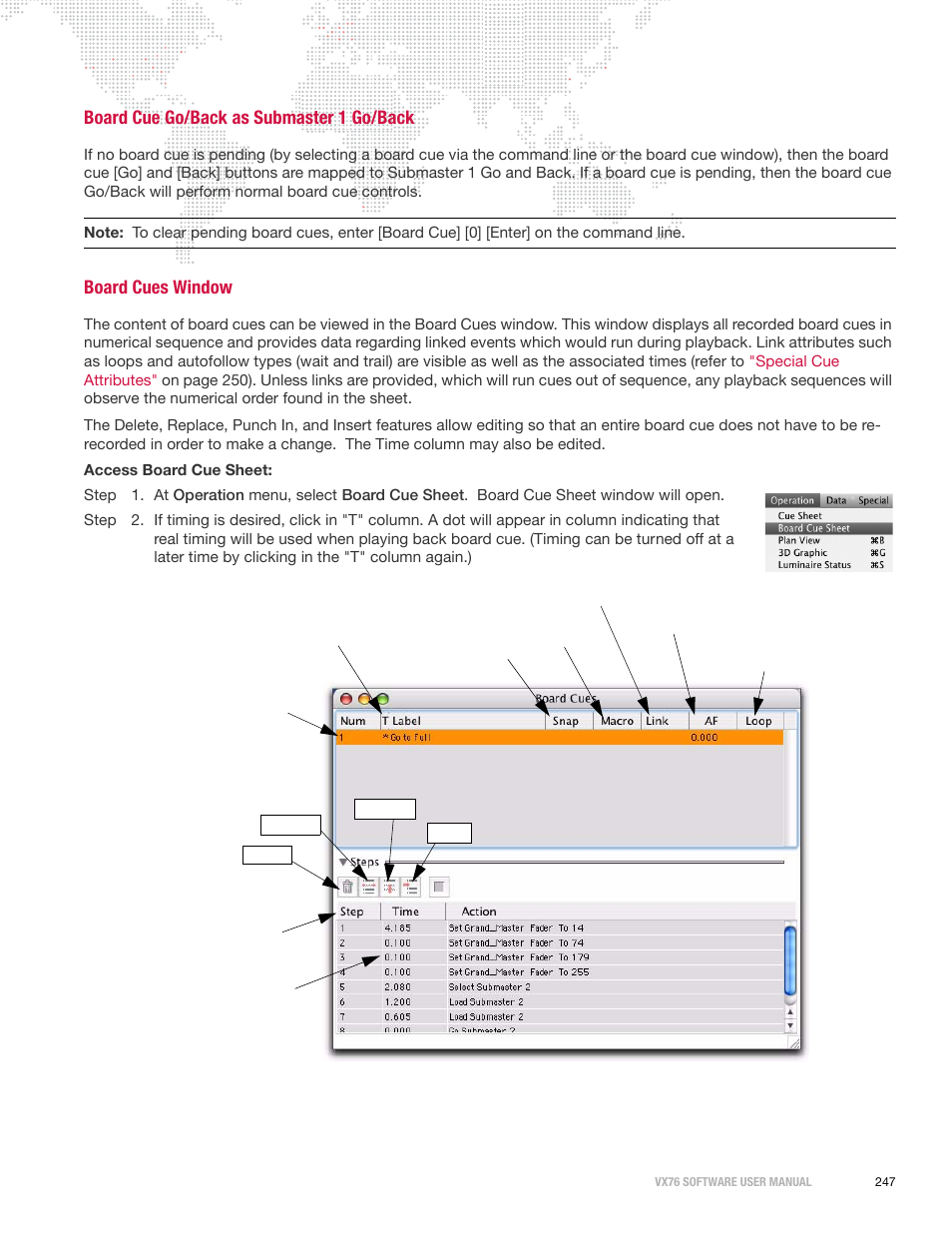 Board cue go/back as submaster 1 go/back, Board cues window | PRG Vx76 User Manual 3.6 User Manual | Page 263 / 418