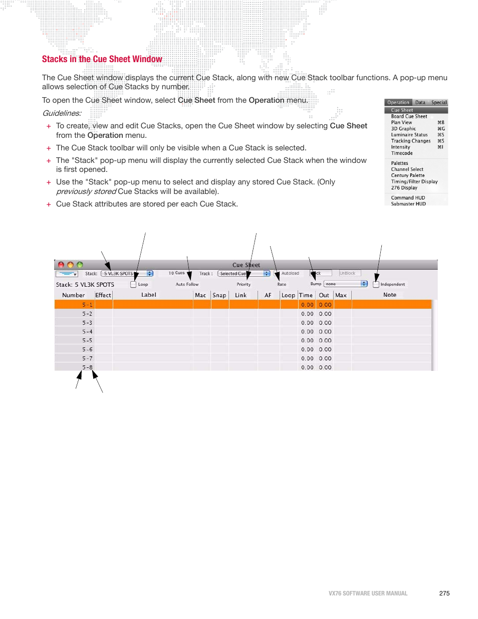 Stacks in the cue sheet window | PRG Vx76 User Manual 3.6 User Manual | Page 291 / 418