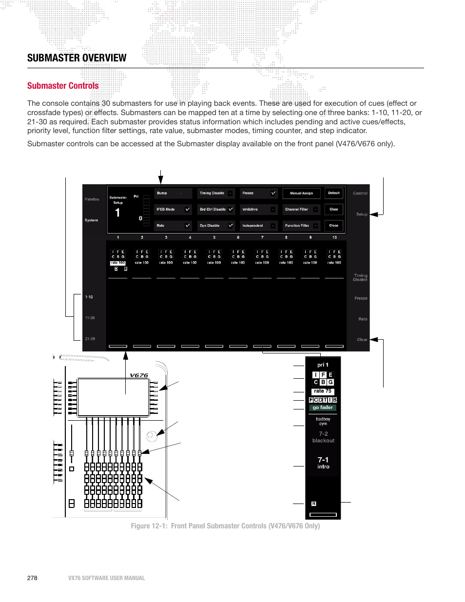 Submaster overview, Submaster controls, Select | Stop/ step, Bump select, Bump | PRG Vx76 User Manual 3.6 User Manual | Page 294 / 418