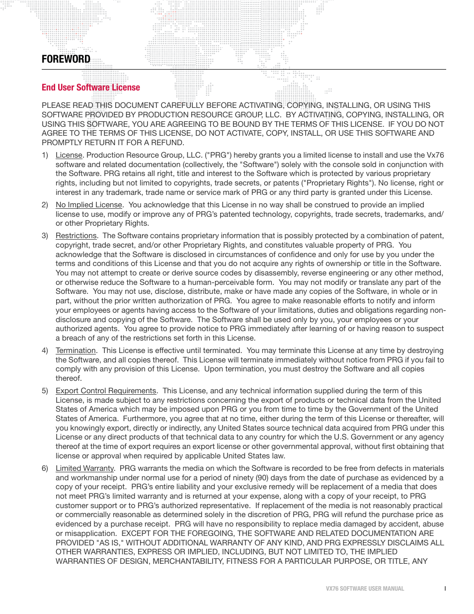 Foreword, End user software license | PRG Vx76 User Manual 3.6 User Manual | Page 3 / 418