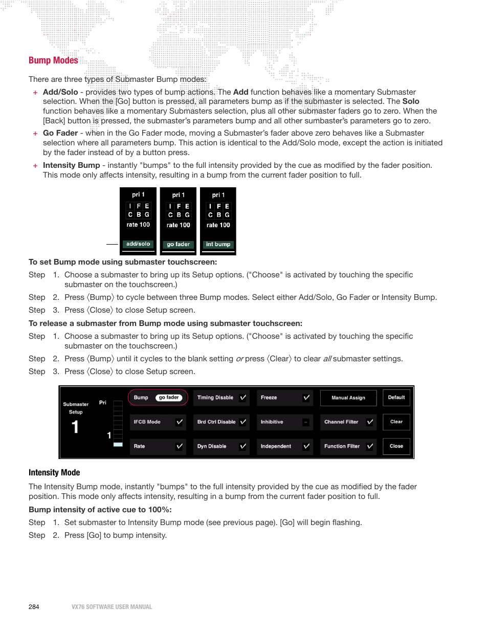 Bump modes, Intensity mode | PRG Vx76 User Manual 3.6 User Manual | Page 300 / 418