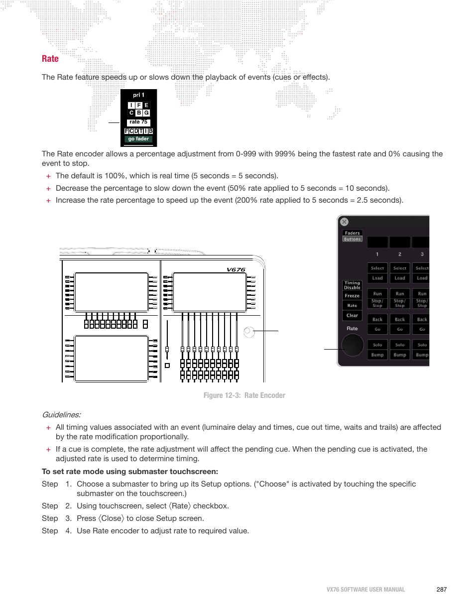 Rate, Guidelines, Checkbox. step 3. press | Close, Bank func, Select, Stop/ step select, Stop/ step | PRG Vx76 User Manual 3.6 User Manual | Page 303 / 418