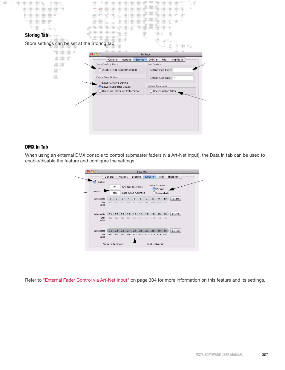 Storing tab, Dmx in tab, Storing tab dmx in tab | PRG Vx76 User Manual 3.6 User Manual | Page 323 / 418