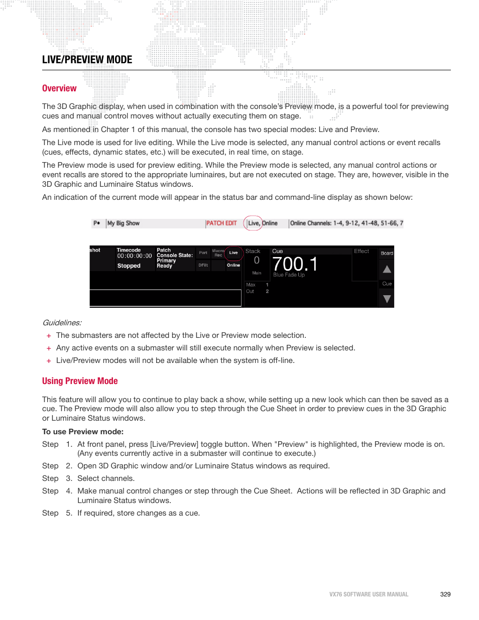 Live/preview mode, Overview, Using preview mode | Overview using preview mode | PRG Vx76 User Manual 3.6 User Manual | Page 345 / 418