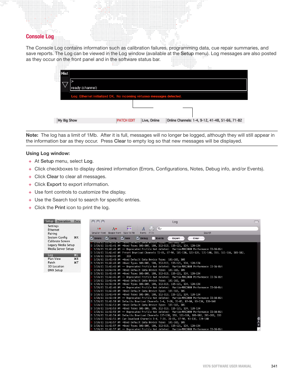Console log | PRG Vx76 User Manual 3.6 User Manual | Page 357 / 418