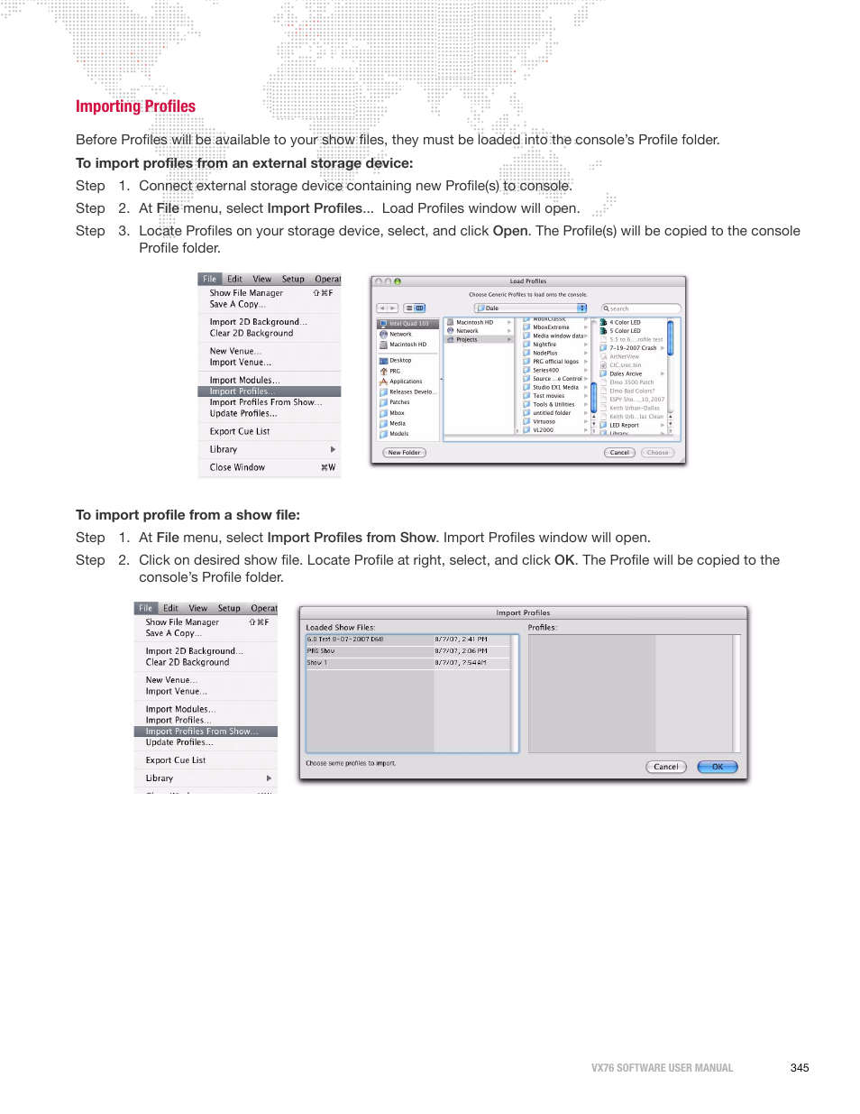 Importing profiles | PRG Vx76 User Manual 3.6 User Manual | Page 361 / 418