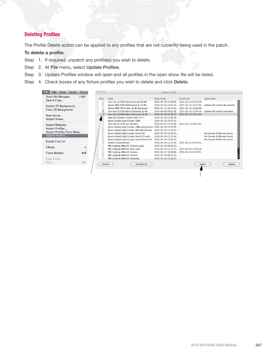 Deleting profiles | PRG Vx76 User Manual 3.6 User Manual | Page 363 / 418