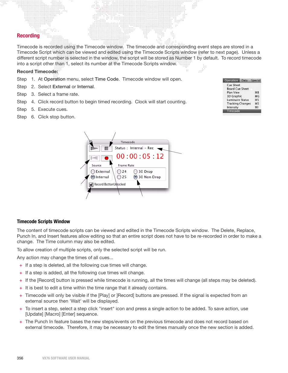 Recording, Timecode scripts window | PRG Vx76 User Manual 3.6 User Manual | Page 372 / 418