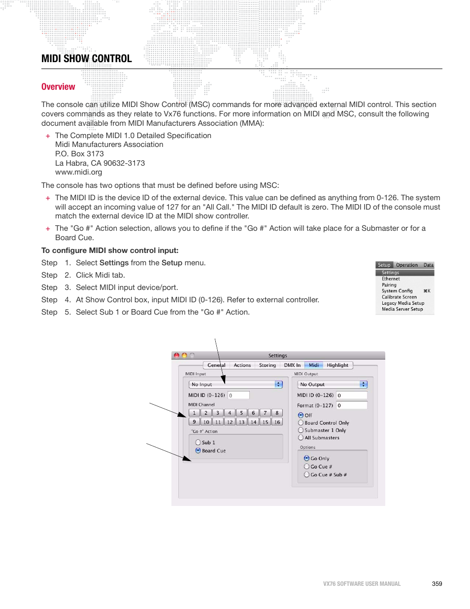 Midi show control, Overview | PRG Vx76 User Manual 3.6 User Manual | Page 375 / 418