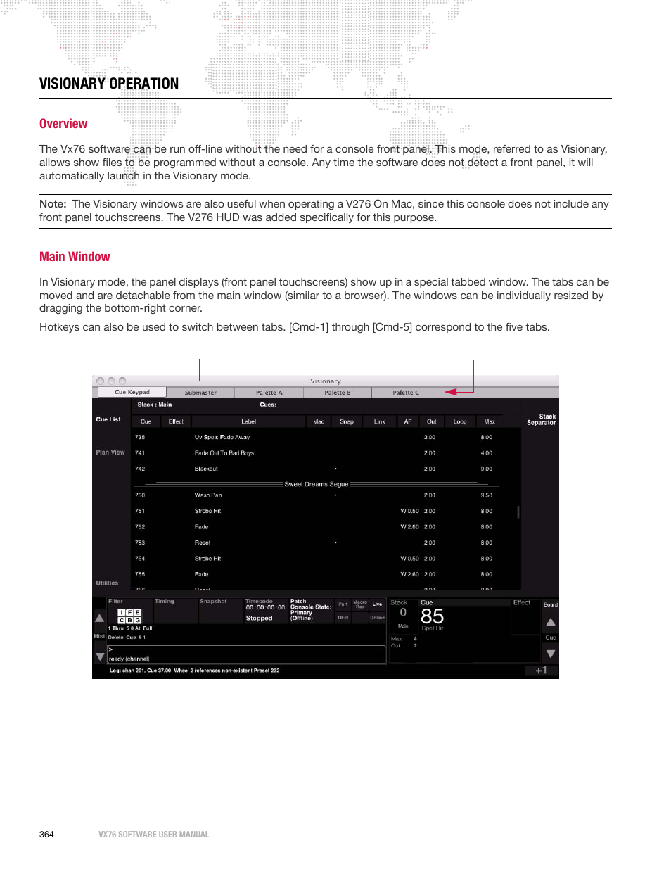 Visionary operation, Overview, Main window | Overview main window | PRG Vx76 User Manual 3.6 User Manual | Page 380 / 418