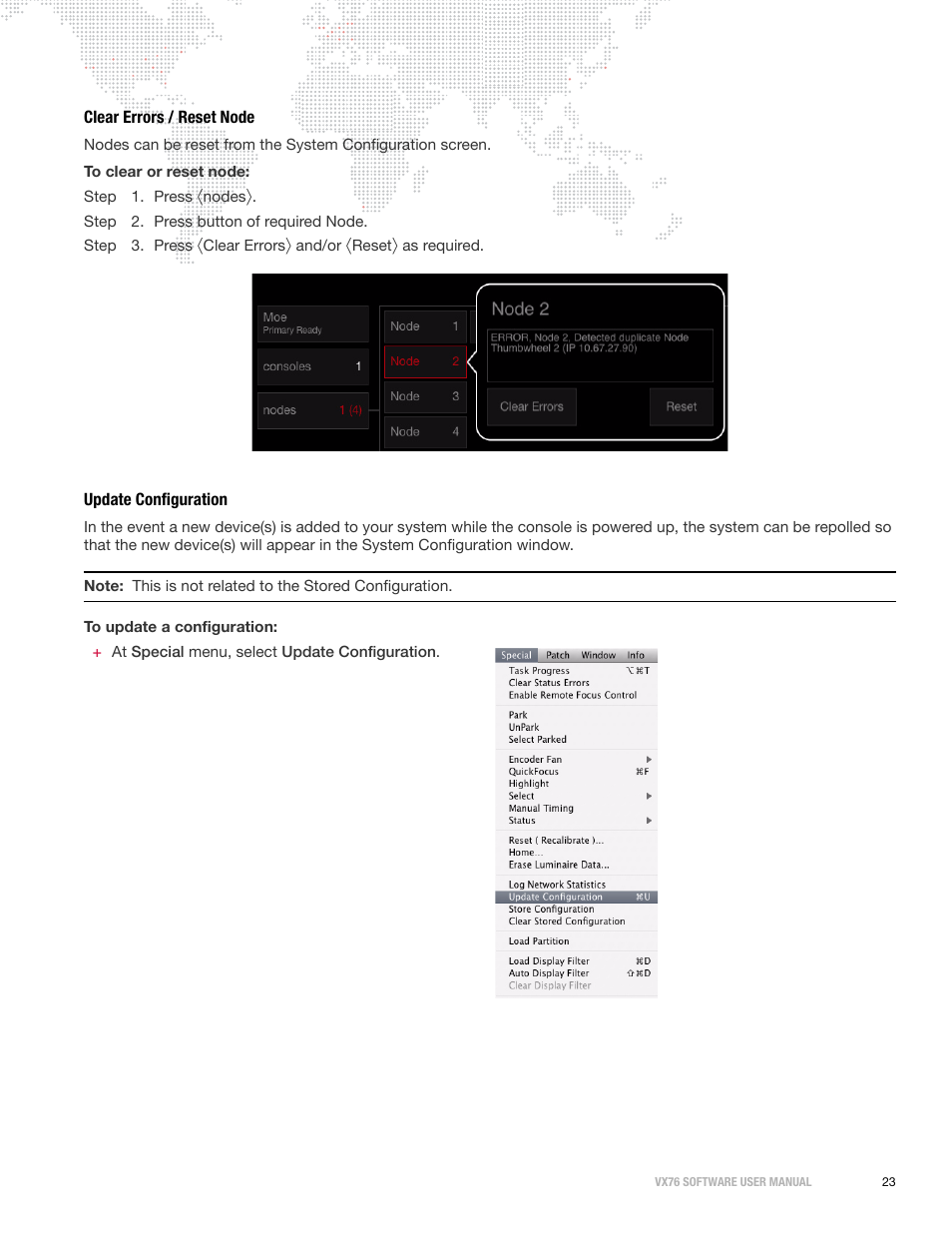 Clear errors / reset node, Update configuration, Clear errors / reset node update configuration | PRG Vx76 User Manual 3.6 User Manual | Page 39 / 418