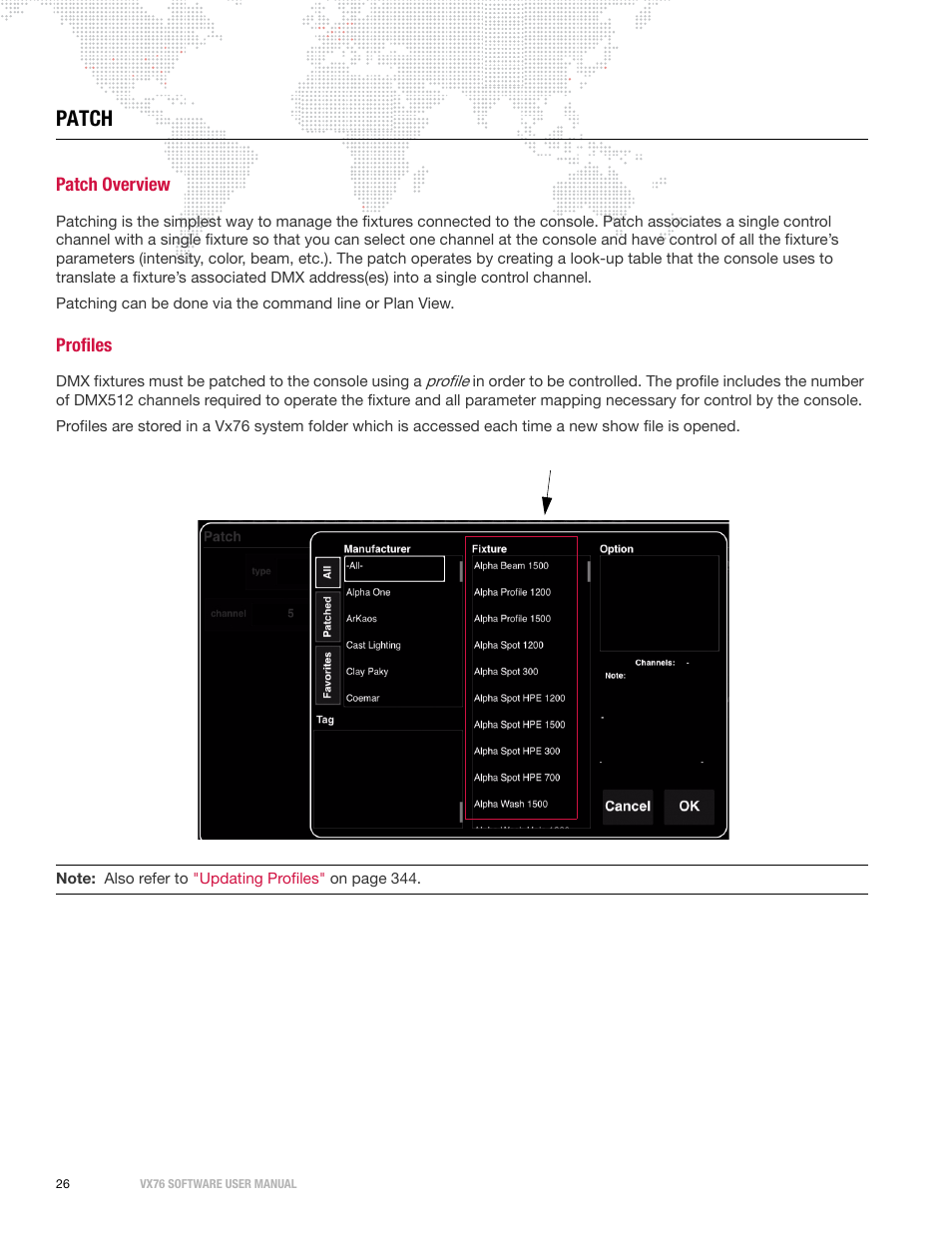 Patch, Patch overview, Profiles | Patch overview profiles | PRG Vx76 User Manual 3.6 User Manual | Page 42 / 418