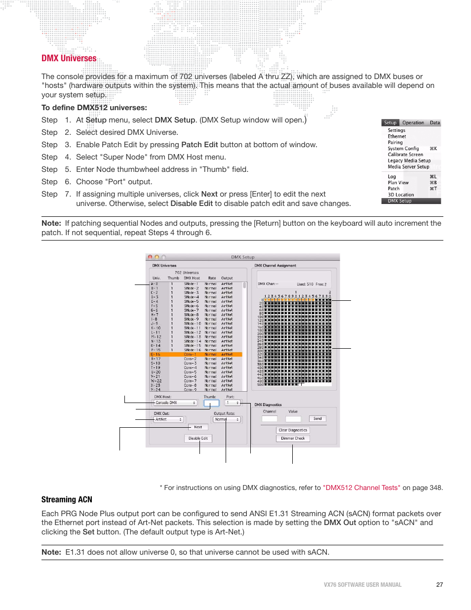 Dmx universes, Streaming acn | PRG Vx76 User Manual 3.6 User Manual | Page 43 / 418