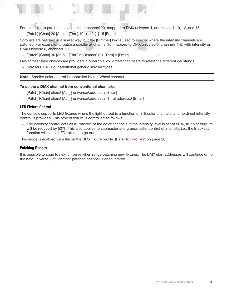 Led fixture control, Patching ranges | PRG Vx76 User Manual 3.6 User Manual | Page 47 / 418