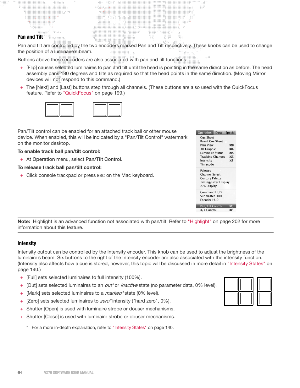 Pan and tilt, Intensity, Pan and tilt intensity | PRG Vx76 User Manual 3.6 User Manual | Page 80 / 418