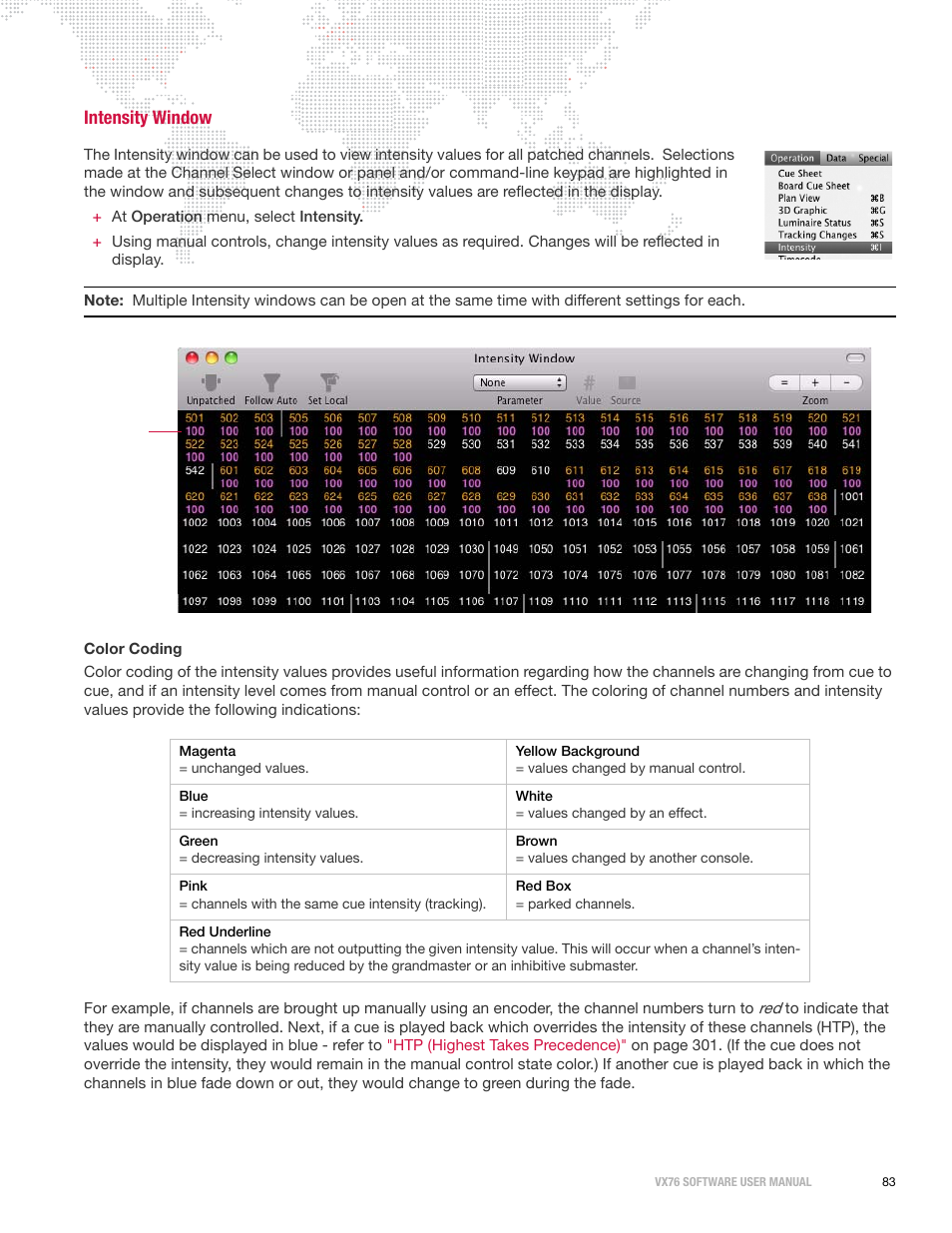 Intensity window | PRG Vx76 User Manual 3.6 User Manual | Page 99 / 418