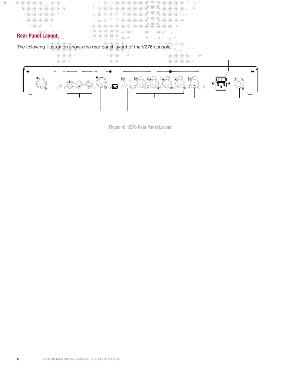 Rear panel layout, 6v276 on mac installation & operation manual | PRG V276 Installation & Operation Manual User Manual | Page 16 / 28