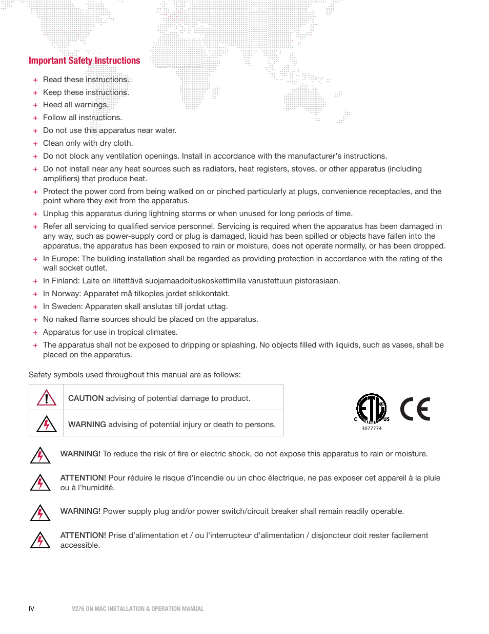 Important safety instructions | PRG V276 Installation & Operation Manual User Manual | Page 6 / 28