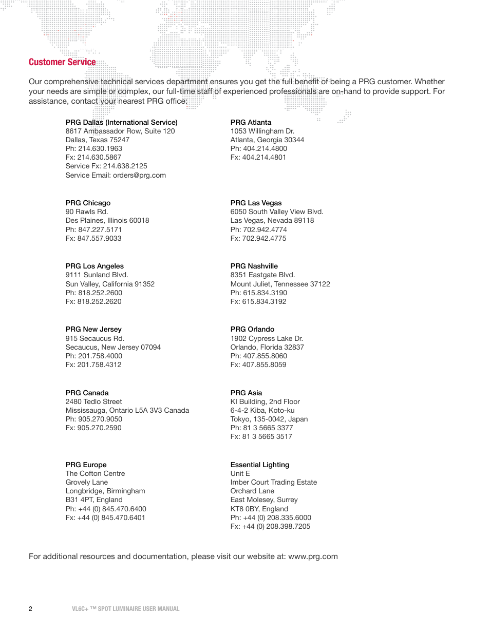 Customer service | PRG VL6C+ User Manual | Page 10 / 70