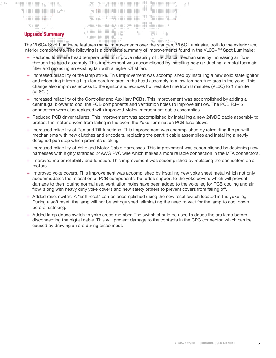 Upgrade summary | PRG VL6C+ User Manual | Page 13 / 70